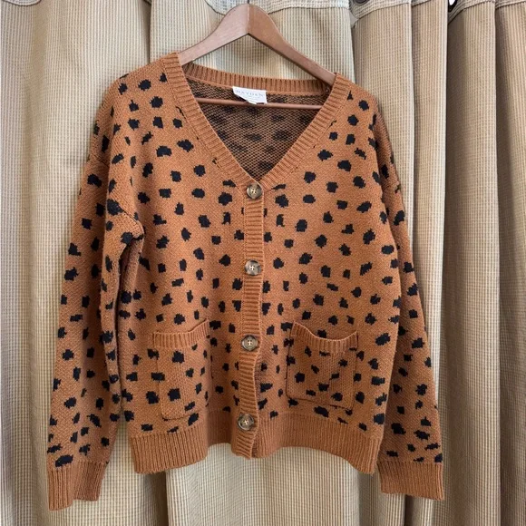 Hayden Cozy Brown and Black Spotted Knit Cardigan - Picture 2 of 4